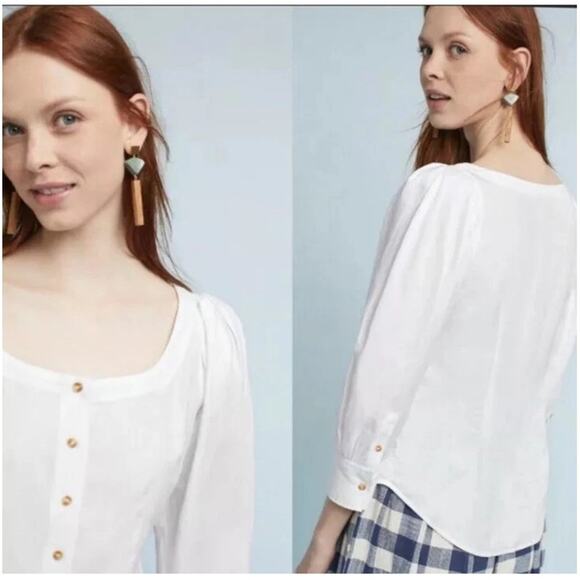 Maeve Long Sleeve Button Down Chic White Solange Blouse Puff Sleeve Top US 0 NWT - Picture 2 of 3
